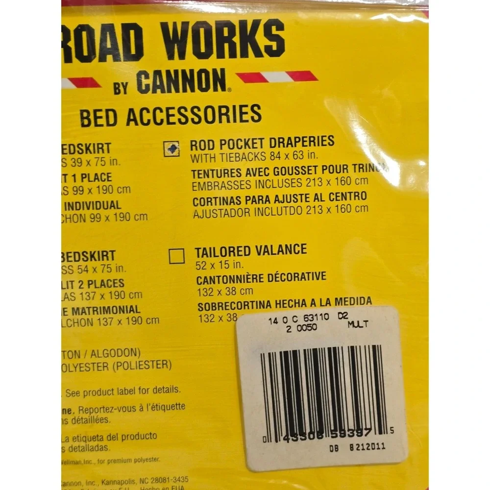 Vtg Cannon Construction Trucks Road Works Rod‎ Pocket Draperies Tie Backs 84x63